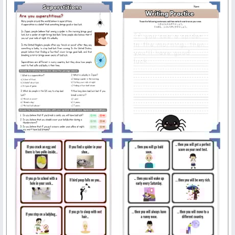迷信で学ぶIf/Then英語｜Reading + Writing + Card Game Set