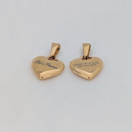 片面399円【名入れ無料】サージカルステンレス製 刻印チャーム│カン付きハート│ゴールド│16mm│オリジナルロゴプレート ブランドネームタグ メタル 立体 ぷっくり│両面刻印 一律価格 799円