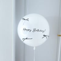 浮かせてお届け｜リボン付き 韓国風 センイルバルーン｜Happy Birthday ホワイト