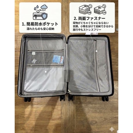 【軽量・多機能】スーツケース　Mサイズ2〜3泊　TSAロック　静音ダブルキャスター　5色展開