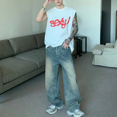 vintage washed baggy denim pants　VG1246