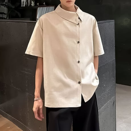 asymmetric collar drape shirt /2color　VM1157