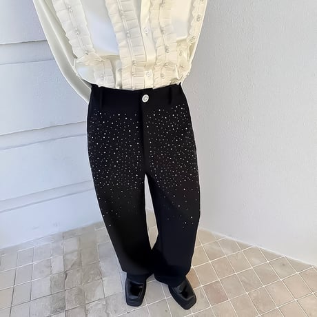 rhinestone embellish wide slacks /2color　VM1155