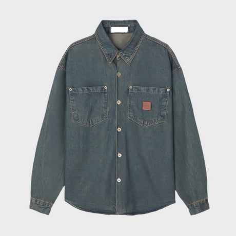 vintage wash patch work shirt /3color　VG1105