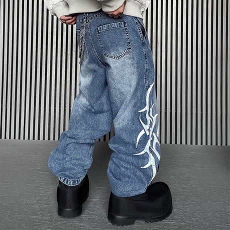 tribal print baggy denim pants　VM1062