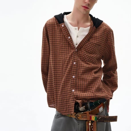 contrast hood check shirt　VG1165