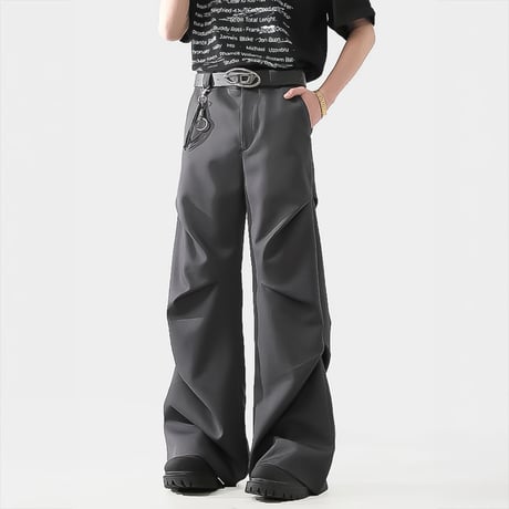 drape curved wide slacks /2color　VM1102