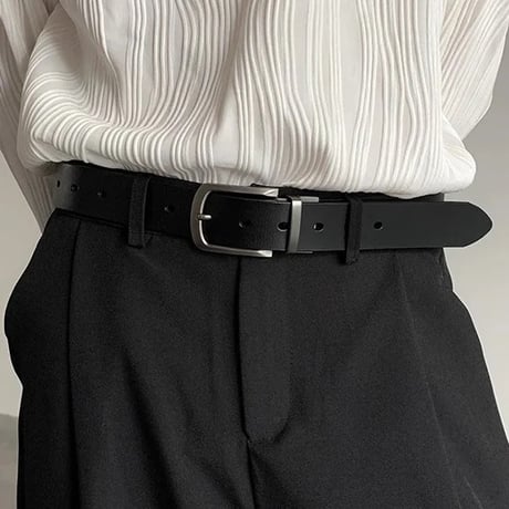 minimal silver buckle leather belt　VM1079