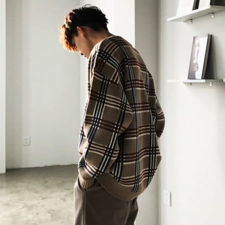 oversized check pattern knit　VG1147