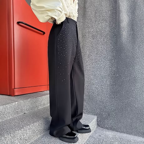 rhinestone embellish wide slacks /2color　VM1155