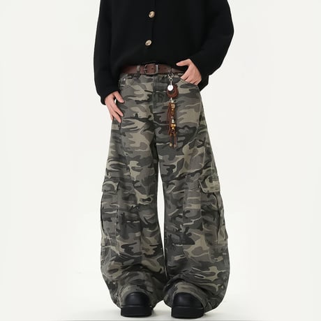 camo wide cargo denim pants　VM1059