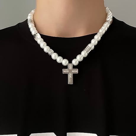 pearl cross charm necklace　VM1094