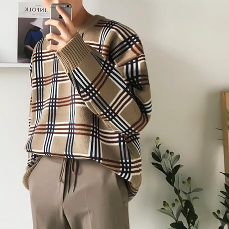 oversized check pattern knit　VG1147