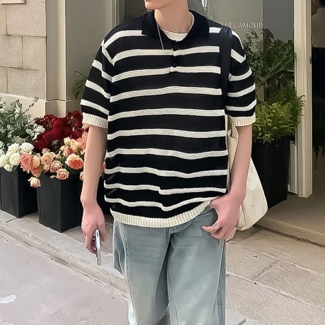 relaxed striped knit polo /3color　VM1171