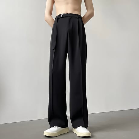 belted wide drape slacks /2color　VM1166