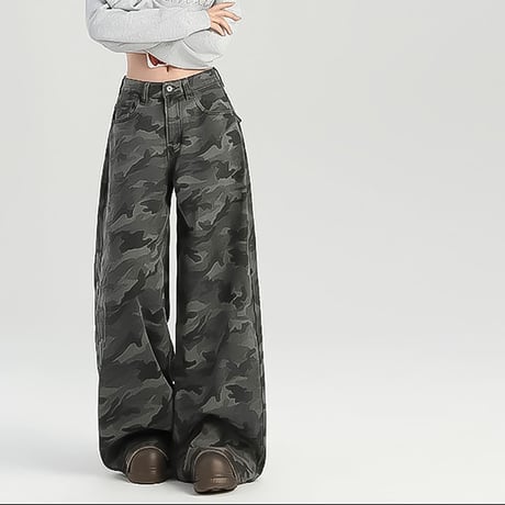 camo baggy wide denim pants /2color　VM1047