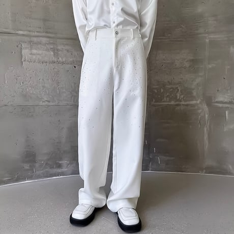 rhinestone embellish wide slacks /2color　VM1155