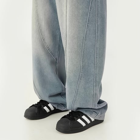 curved seam wide baggy denim /2color　VM1058