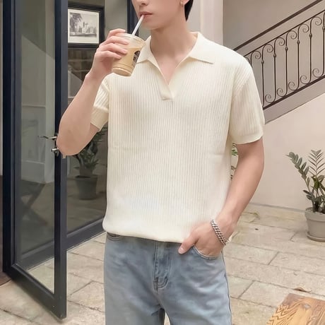 minimal square line collar tee /3color　VM1111