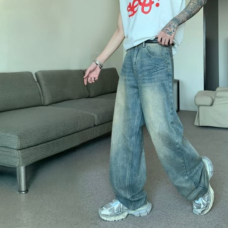 vintage washed baggy denim pants　VG1246