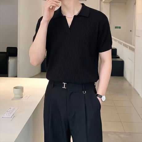 minimal square line collar tee /3color　VM1111