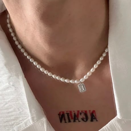 square crystal pearl necklace　VM1088