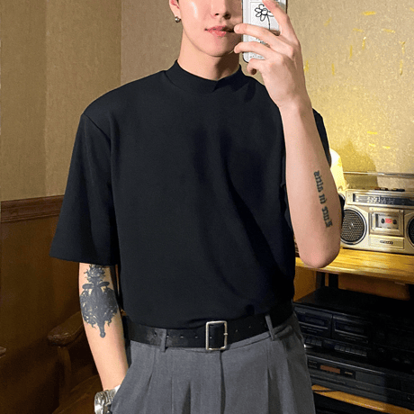 relaxed henley neck knit tee /2color　VM1108