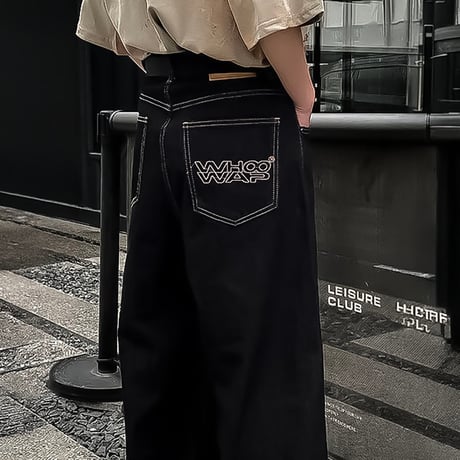 mega wide rolled-up black denim　VM1053
