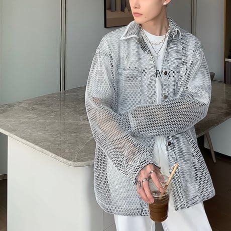 inen mesh oversized shirt /2color　VG1314