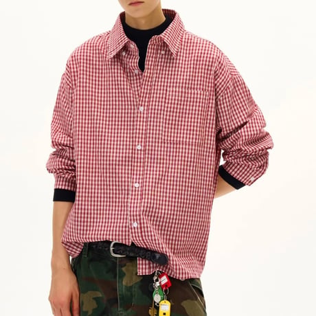 gingham check oversized shirt　VG1005