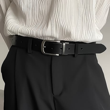 minimal silver buckle leather belt　VM1079