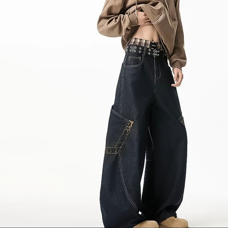 leopard cargo wide denim /2color　VM1010