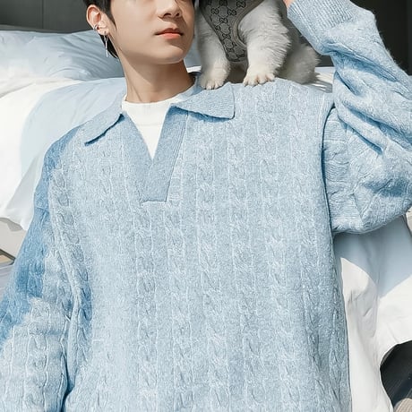 oversized polo knit /2color　VG1325