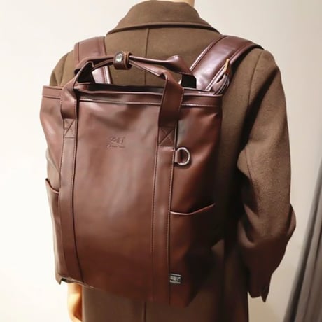 minimal square leather backpack /4color　VG1197