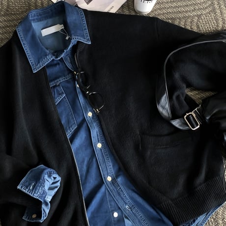 daily round neck knit zip-up /5color　VG1144