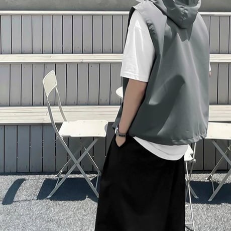 minimal hooded nylon vest /2color　VG1152
