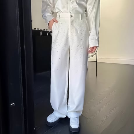 rhinestone embellish wide slacks /2color　VM1155