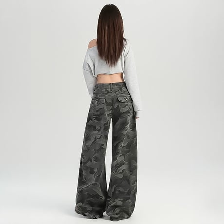 camo baggy wide denim pants /2color　VM1047