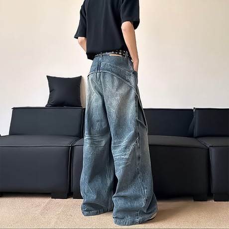 3d curved wide denim pants　VM1046