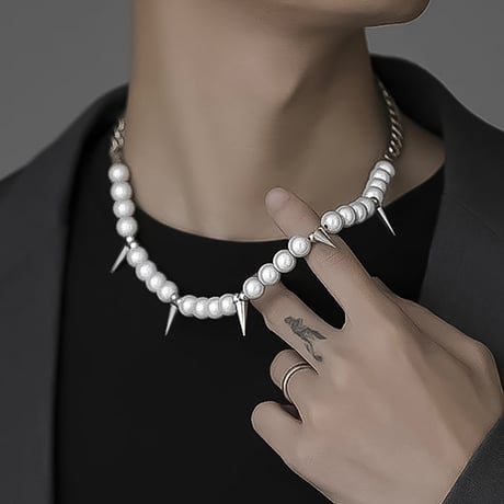 spike pearl mix necklace　VM1005