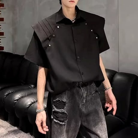 pleated detail short sleeve shirt /2color　VM1160