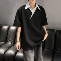layered-style stripe collar tee /2color　VM1158
