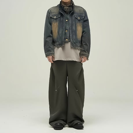 damaged loose zip-up denim jacket　VM1045