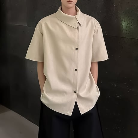 asymmetric collar drape shirt /2color　VM1157