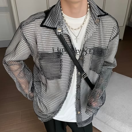 inen mesh oversized shirt /2color　VG1314