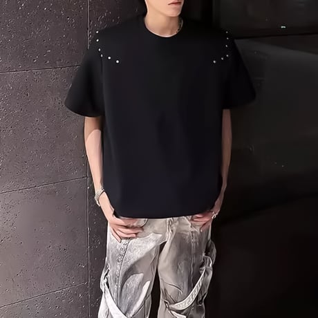 studs accented oversized t-shirt /2color　VM1162