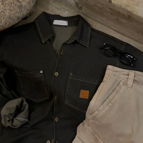 vintage wash patch work shirt /3color　VG1105