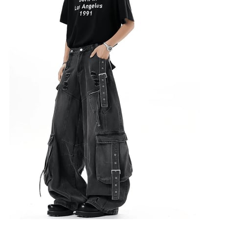 wide punk cargo denim pants /2color　VG1334