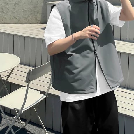 minimal hooded nylon vest /2color　VG1152