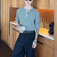 striped slim henley neck tee /3color　VG1305